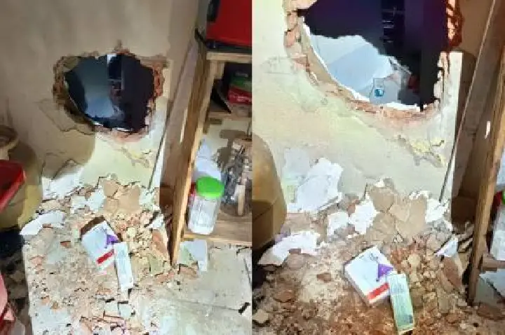 Bandidos quebram parede, invadem e furtam farmácia.