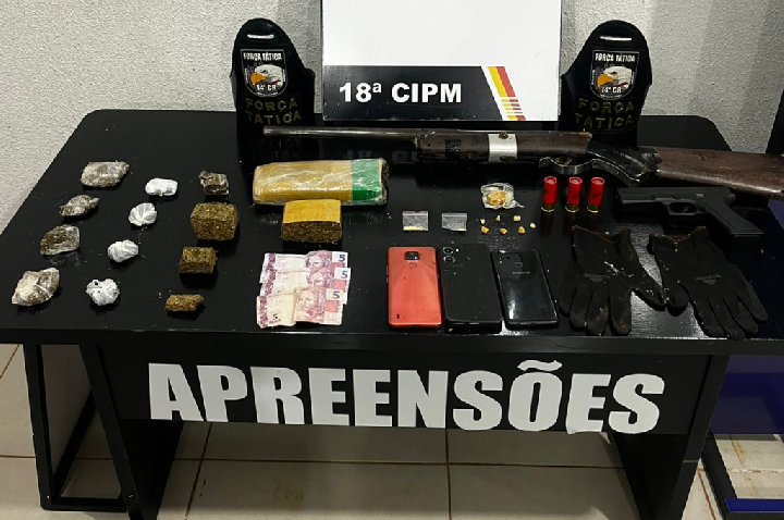 Força Tática prende dupla por tráfico de drogas e porte ilegal de arma de fogo.