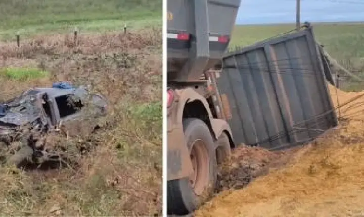Motorista morre preso às ferragens após colisão frontal com carreta.