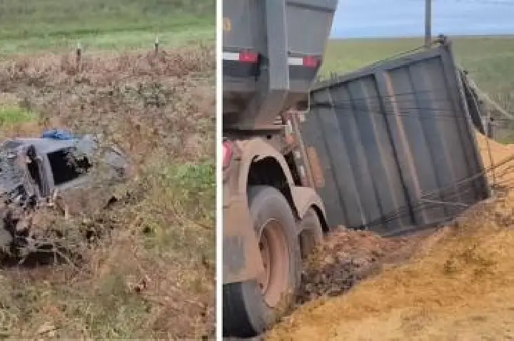 Motorista morre preso às ferragens após colisão frontal com carreta.