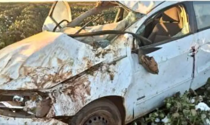 Mulher morre após marido capotar carro, ele fugiu do local.