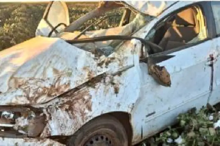 Mulher morre após marido capotar carro, ele fugiu do local.