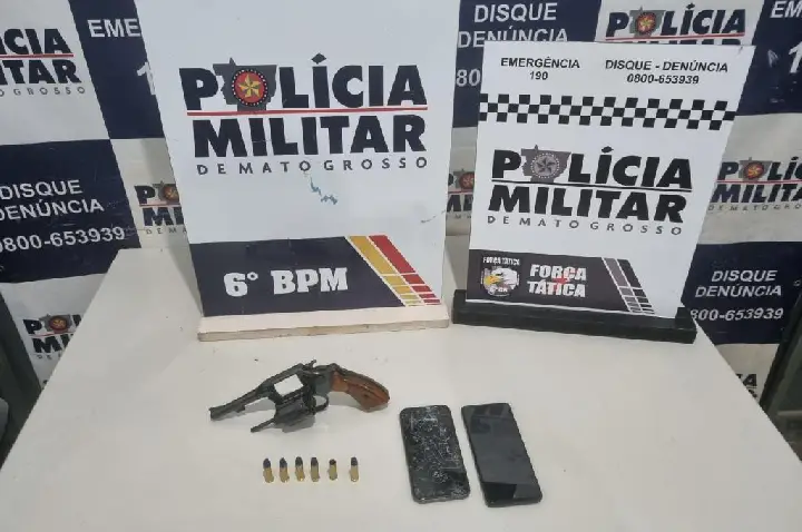 Polícia Militar apreende dois menores faccionados com arma de fogo e munições em Cáceres.
