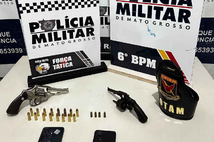 Polícia Militar conduz cinco faccionados e apreende duas armas de fogo em Cáceres.