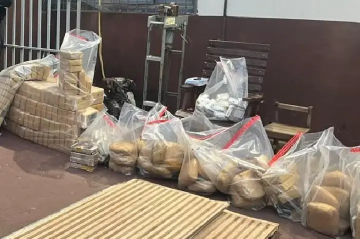 Polícia Militar e PRF apreendem 251 tabletes de maconha e pasta base.