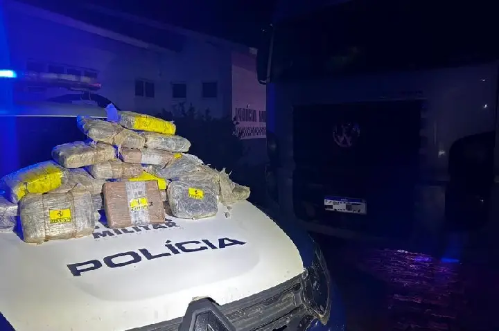 Polícia Militar prende caminhoneiro com 27 quilos de maconha skank.