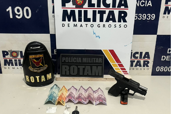 Rotam prende homem com pistola e porções de drogas em Cáceres.