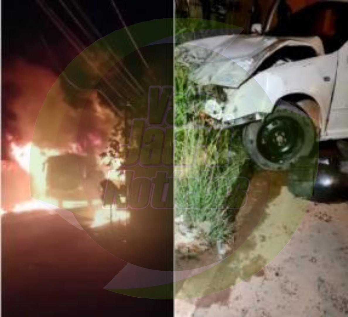 Jovem sem CNH bate em ônibus e provoca incêndio; vídeo