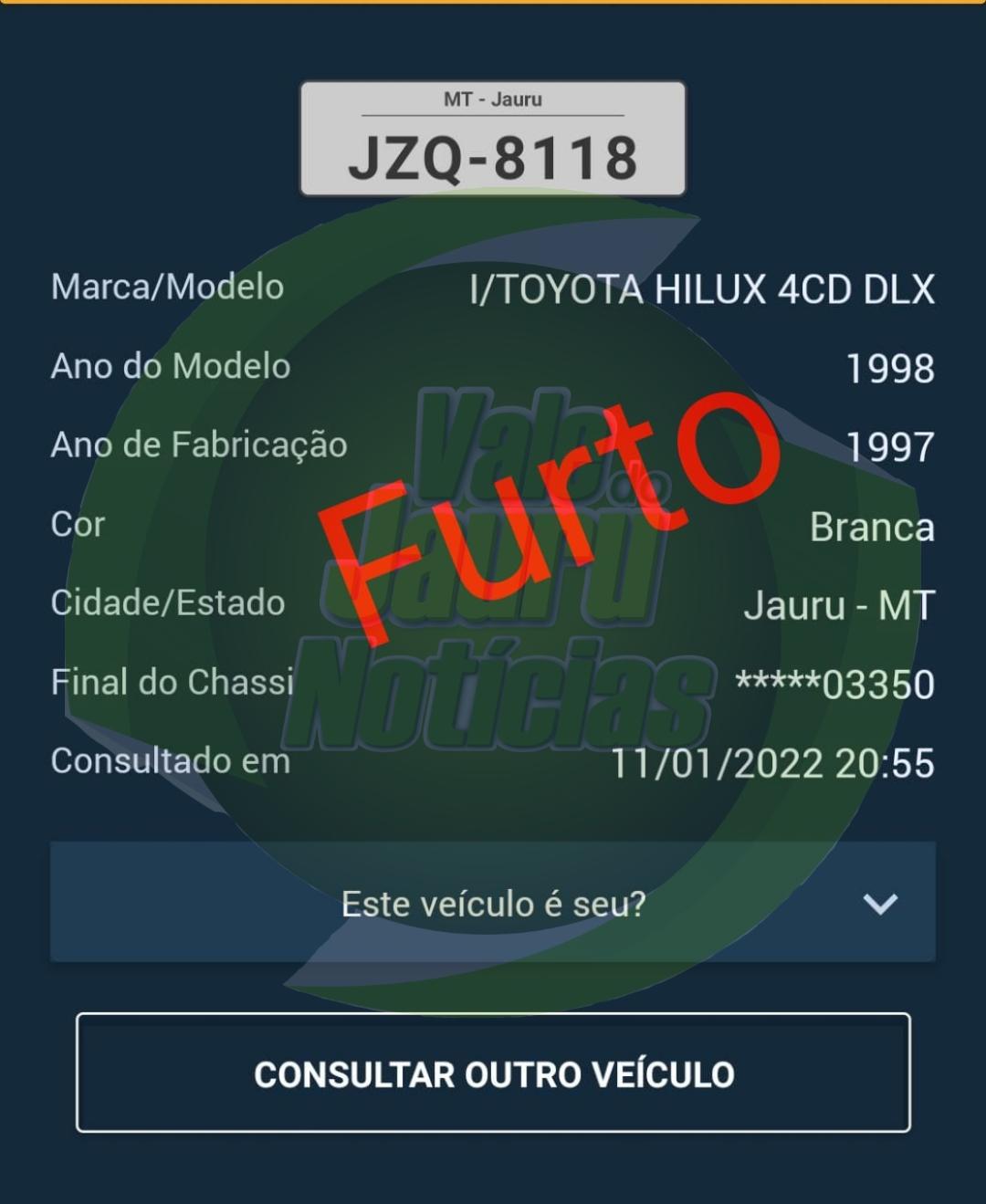 FURTO DE CAMINHONETE É REGISTRADO EM JAURU.