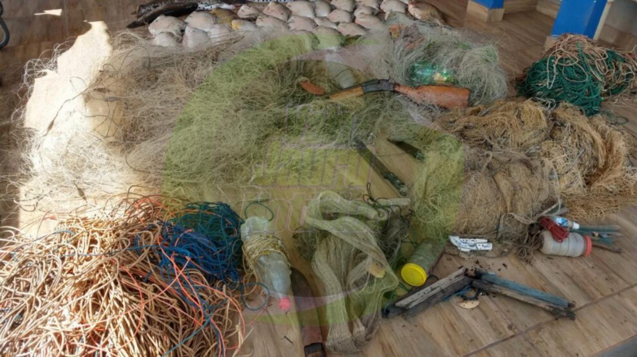 Cinco são presos por pesca predatória no Nortão; espingarda, redes e tarrafas apreendidas