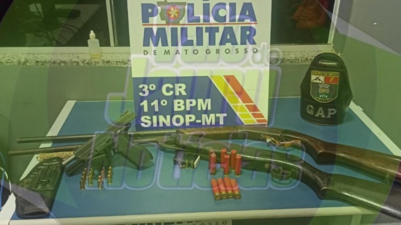 PM prende 5 suspeitos com duas espingardas, pistola e munições em Sinop