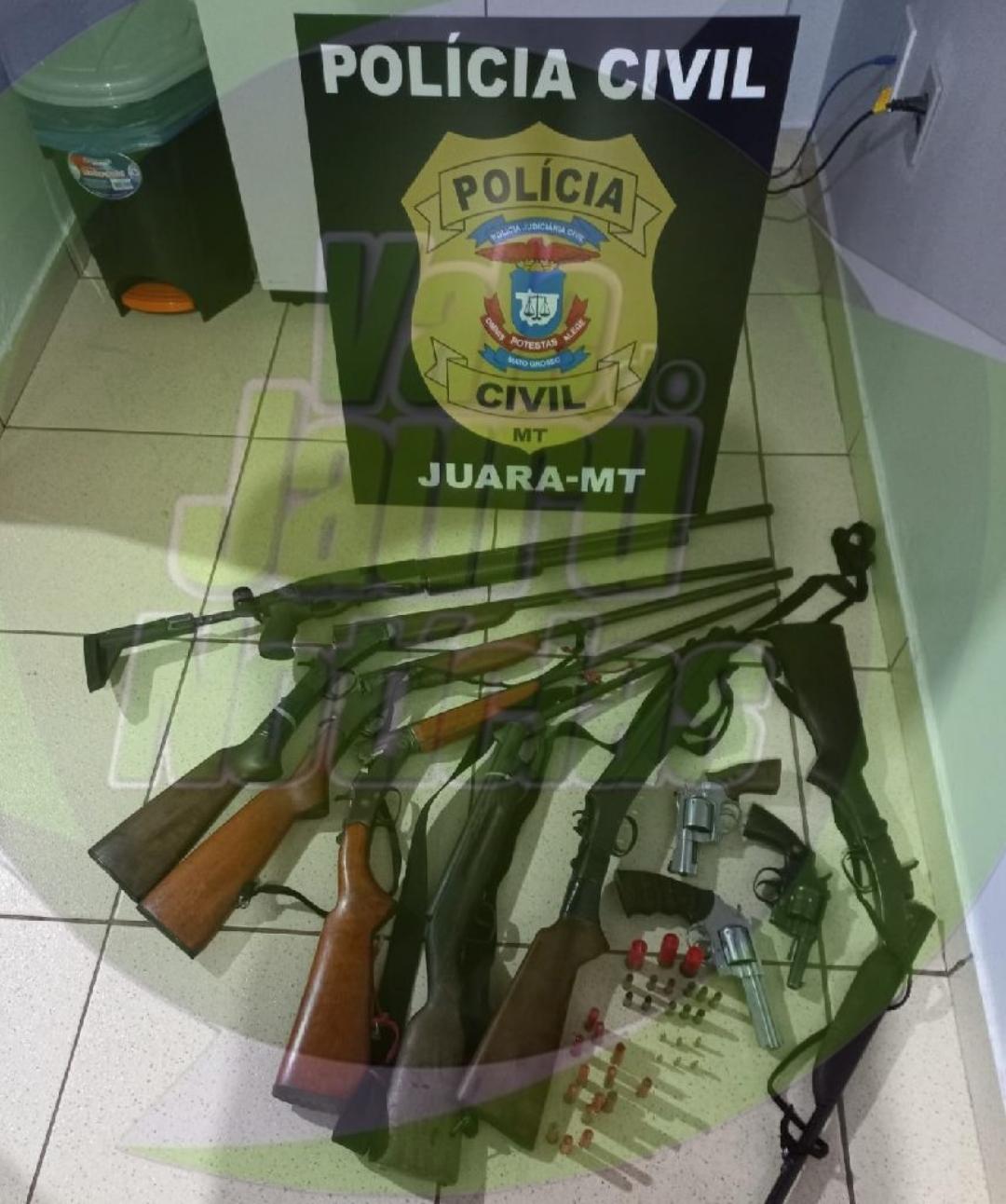 Dez armas são apreendidas em investigação sobre homicídio e três pessoas são presas em flagrante