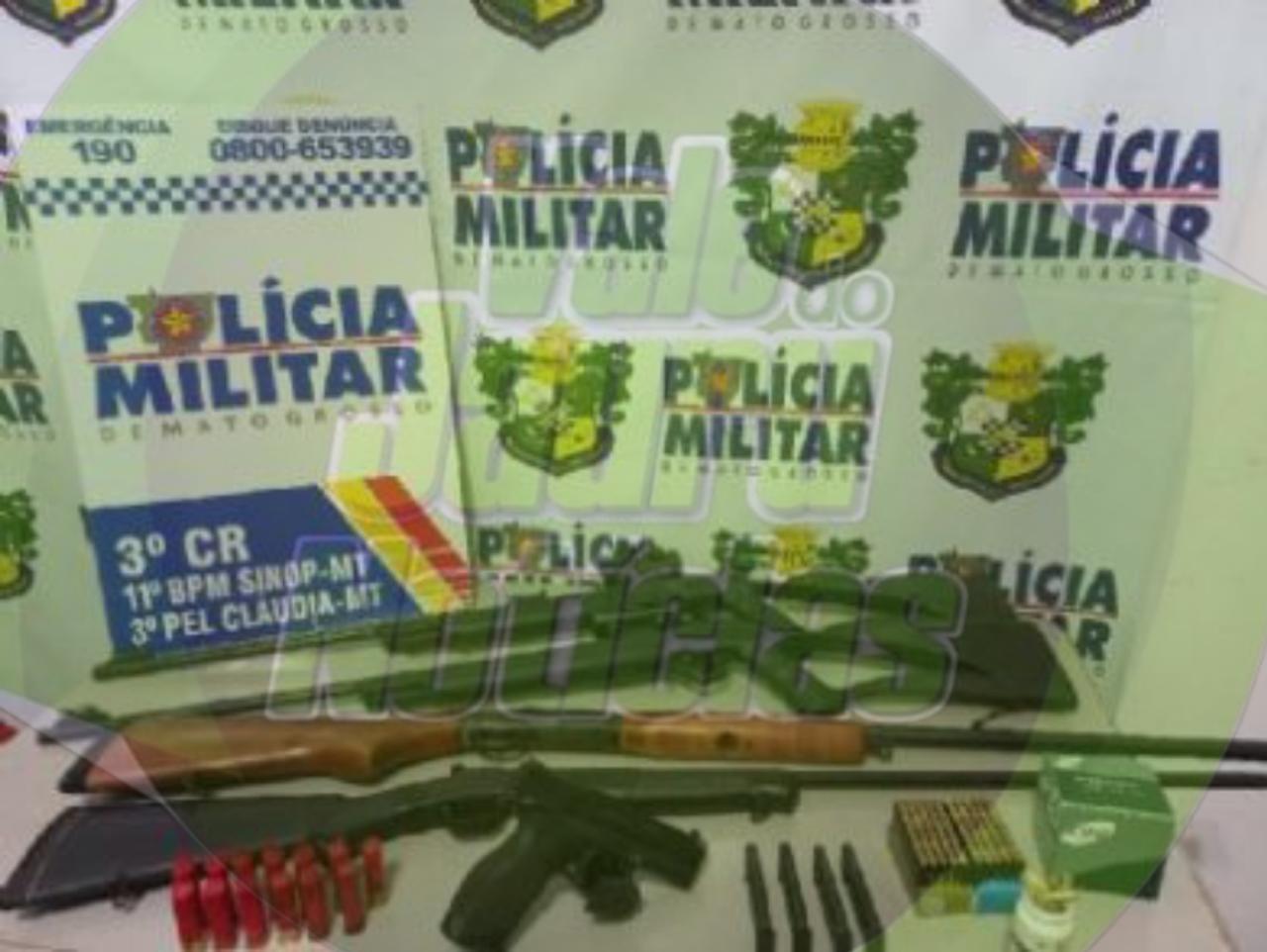 MT: PM apreende cinco armas de fogo e prende dupla por porte ilegal.