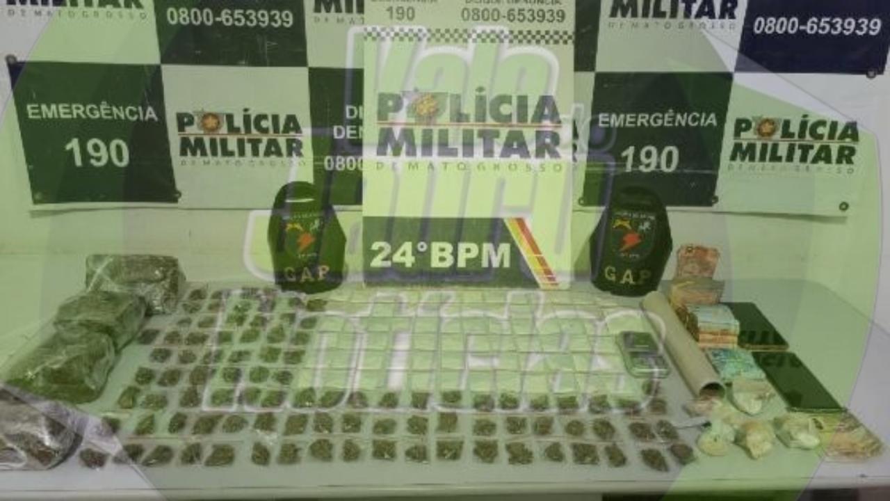 Polícia Militar apreende 176 porções de drogas e R$ 8 mil em MT