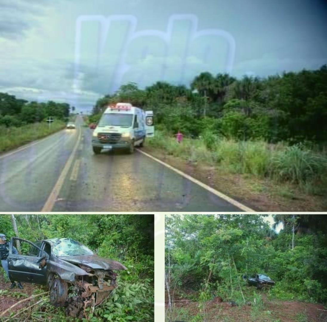 Carro sai da pista e tomba na MT 160 em Arenápolis