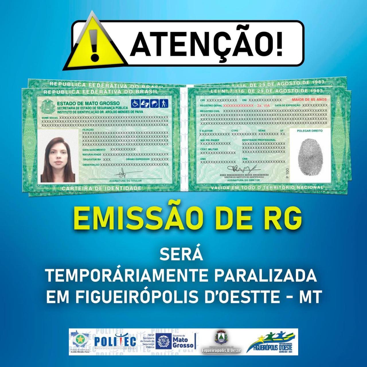 Processo de emissão de RG é reduzida no país para atualizações. Em Figueirópolis d'oeste, todo o processo é feito no Poupa Tempo