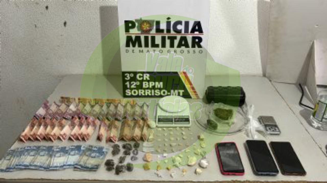 Dupla é presa pela Polícia Militar com 65 porções de maconha e cocaína em Sorriso MT