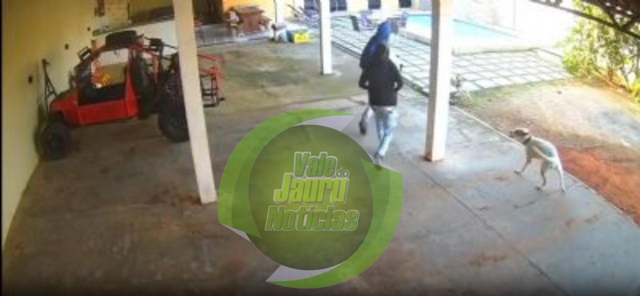 Câmera de segurança grava dupla de ladrões caindo em piscina durante furto de cofre