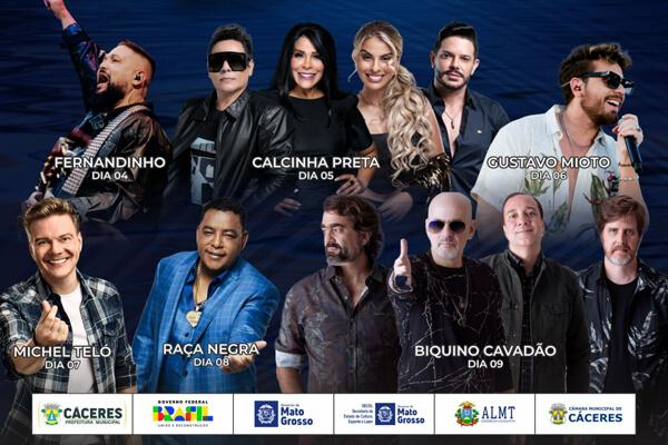 Prefeitura de Cáceres divulga a grade de Shows do 40° FIPe