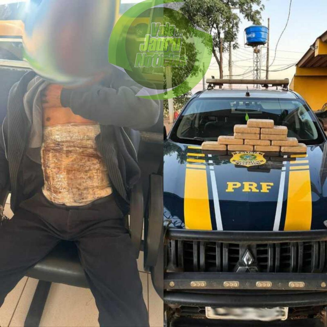 ABDÔMEN DISTENDIDO: Homem é preso transportando três quilos de pasta-base colados ao corpo