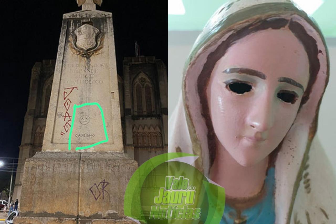 Marco do Jauru e imagem de Nossa Senhora de Fátima são pichados e depredados em Cáceres