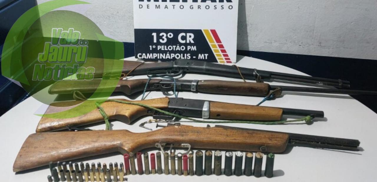 Suspeito com mandado de homicídio em aberto é preso com três espingardas e 47 munições