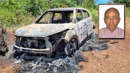 Carro de morador da Bolívia é achado carbonizado, ele está desaparecido.