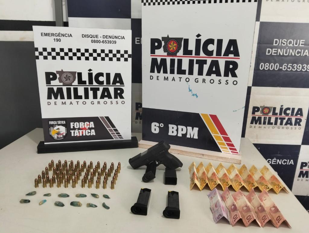 Polícia Militar conduz três faccionados e apreende pistola e 65 munições.
