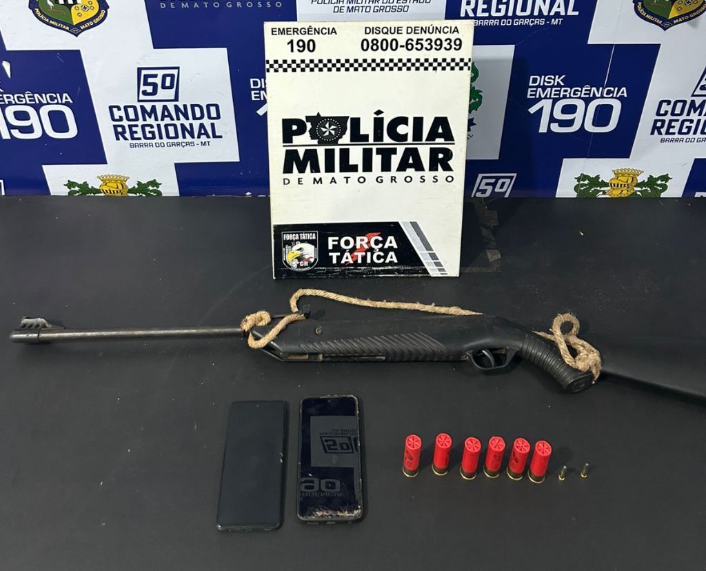 Força Tática prende foragido da Justiça e apreende arma de fogo e munições.