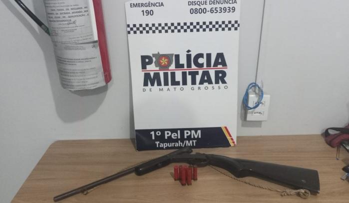 Homem é preso pela PM por ameaça de morte e porte ilegal de arma de fogo.
