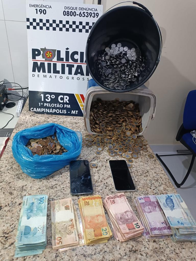 PM prende suspeitos por furto a supermercado e recupera mais de R$ 26,1 mil.