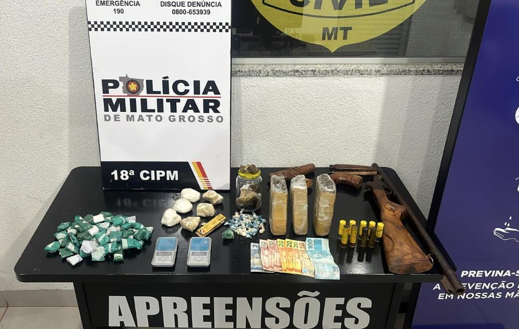 Dois homens são presos pela PM com mais de 100 porções de drogas e arma.
