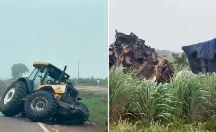 Motorista morre em batida com trator em rodovia federal.