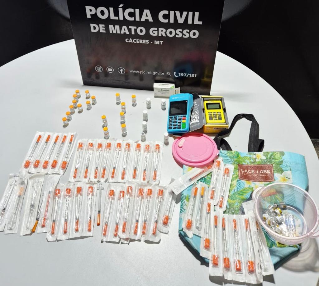 Polícia Civil cumpre buscas e apreende medicamentos emagrecedores importados irregularmente em Cáceres.
