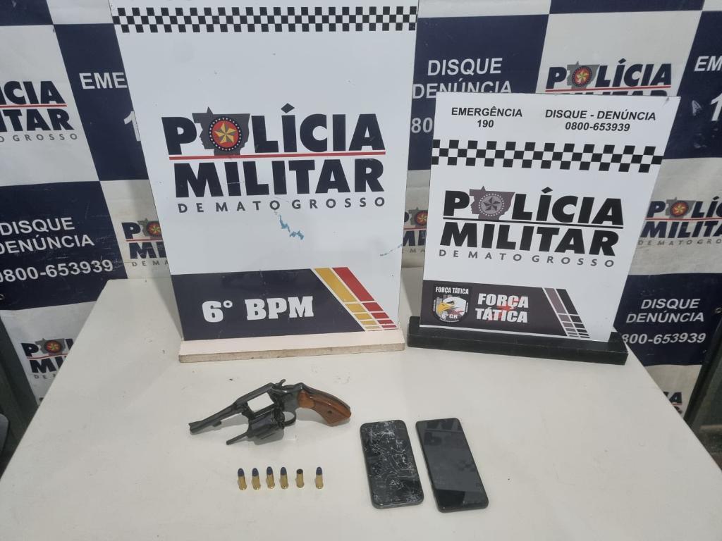 Polícia Militar apreende dois menores faccionados com arma de fogo e munições em Cáceres.