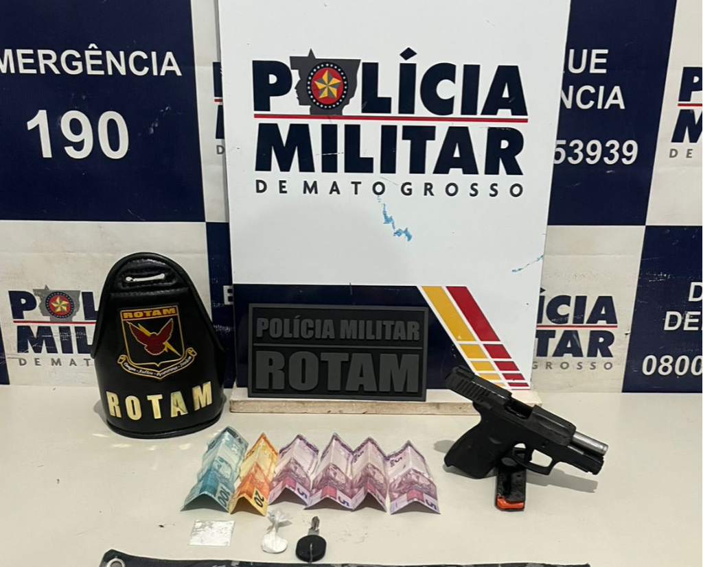 Rotam prende homem com pistola e porções de drogas em Cáceres.