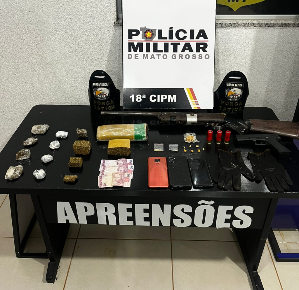 Força Tática prende dupla por tráfico de drogas e porte ilegal de arma de fogo.