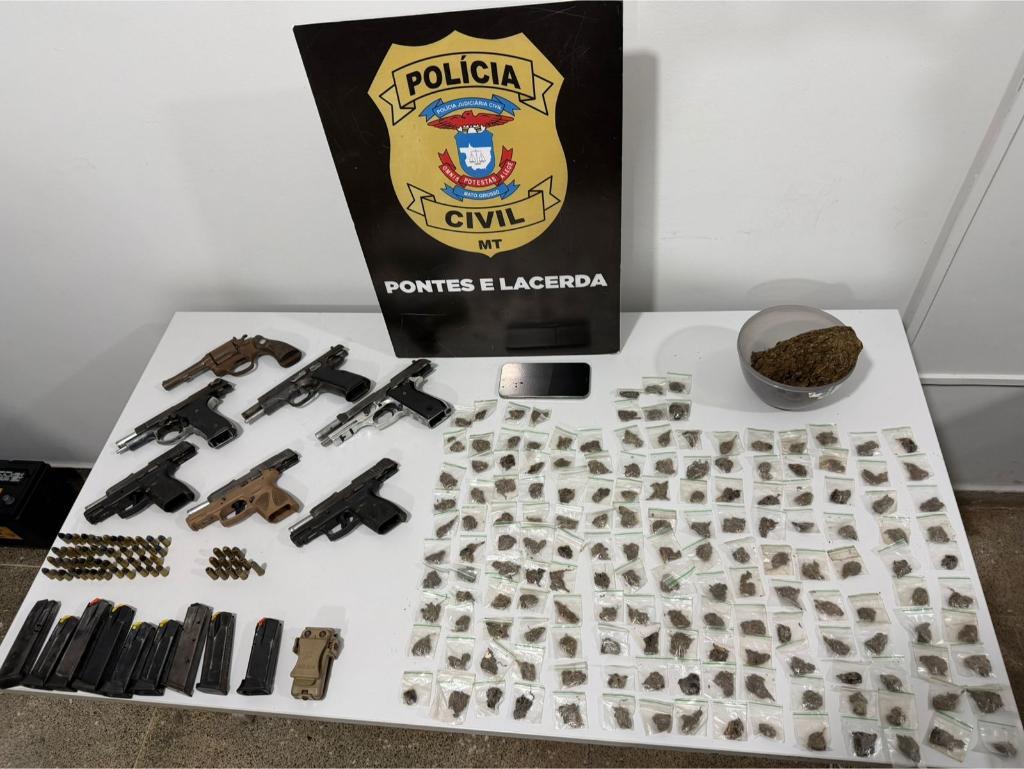Polícia Civil prende dois suspeitos e apreende sete armas de fogo em Nova Lacerda.