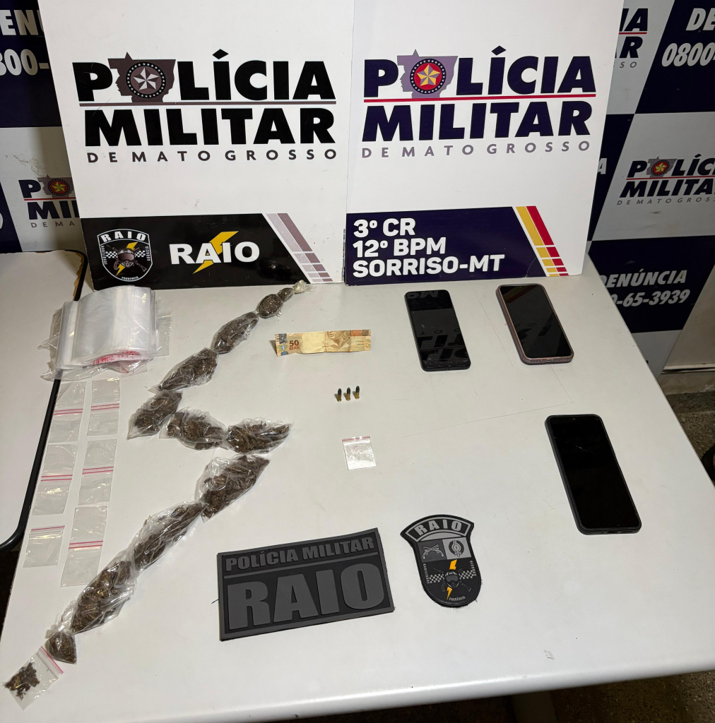 Polícia Militar detém quatro integrantes de facção criminosa suspeitos por tráfico de drogas.