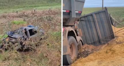Motorista morre preso às ferragens após colisão frontal com carreta.