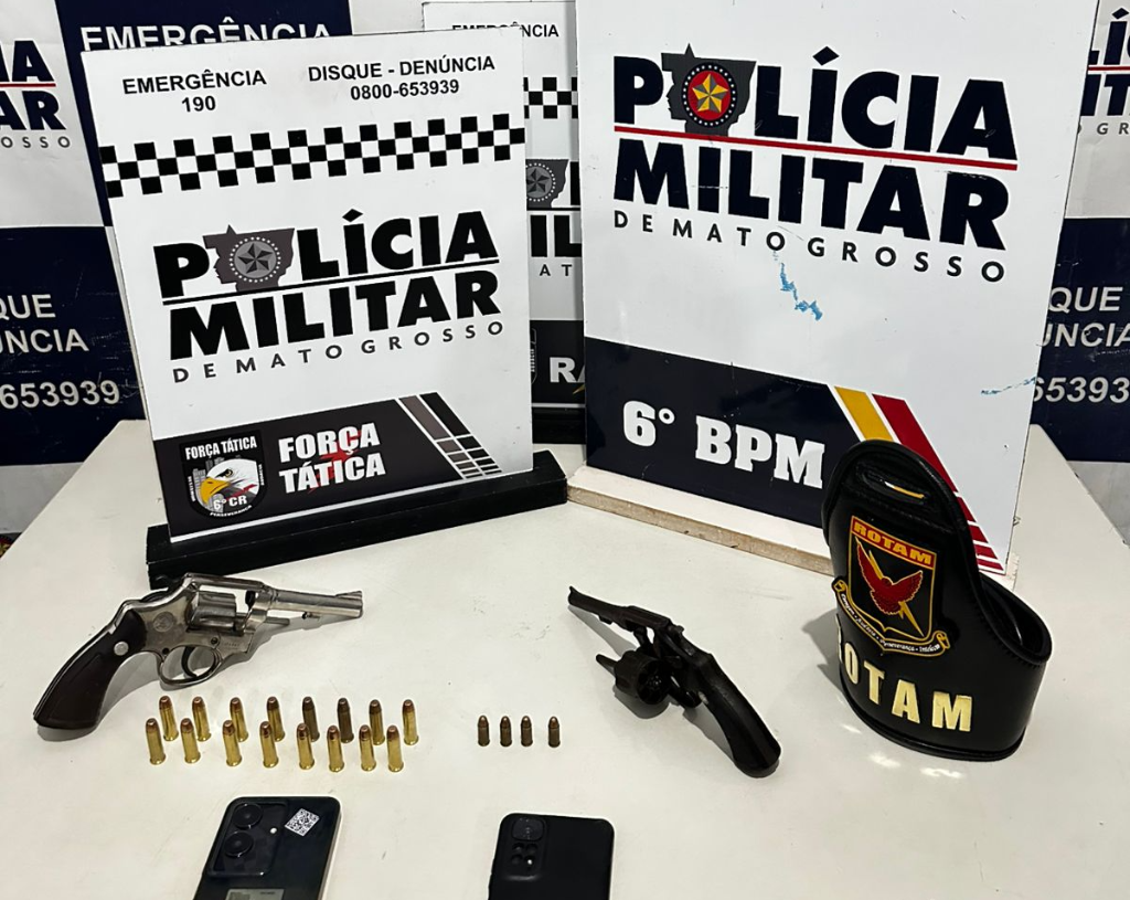 Polícia Militar conduz cinco faccionados e apreende duas armas de fogo em Cáceres.