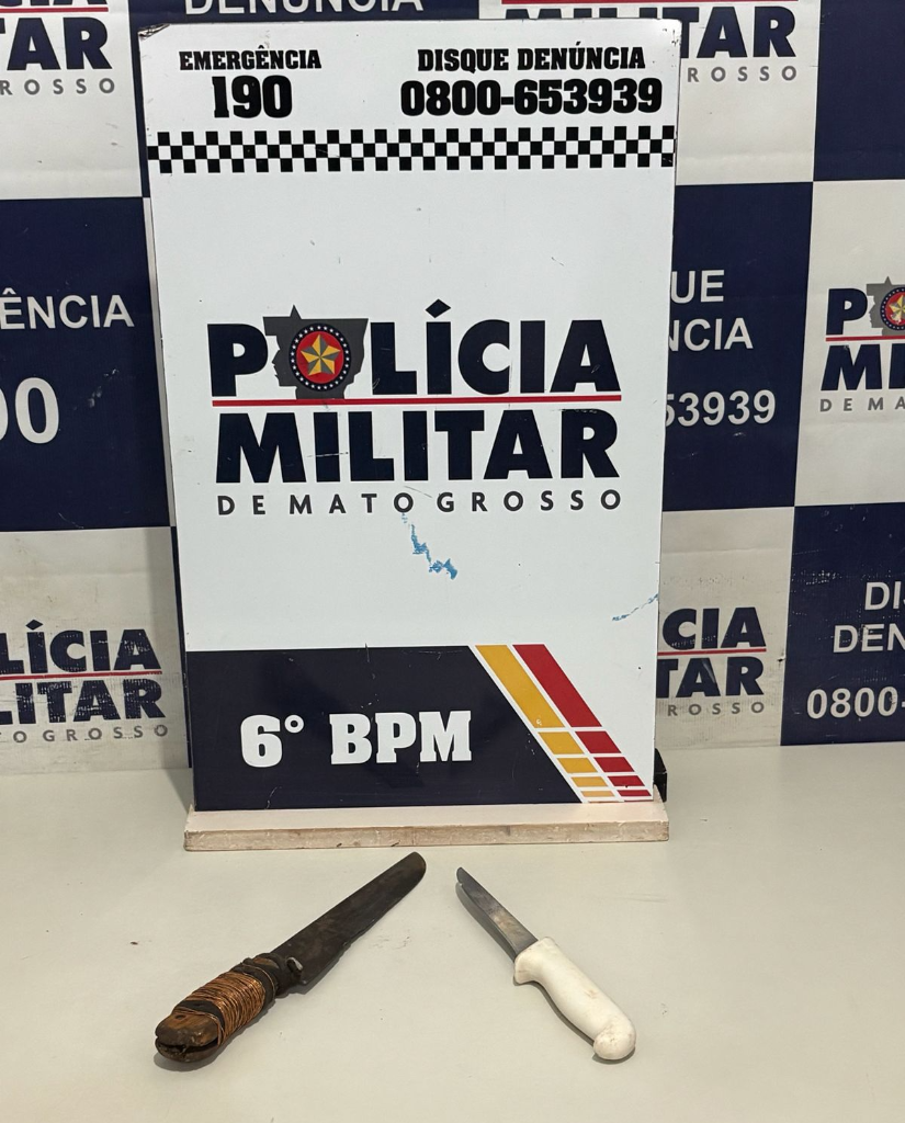 Polícia Militar prende homem por tentar matar duas pessoas com golpes de faca em Cáceres.
