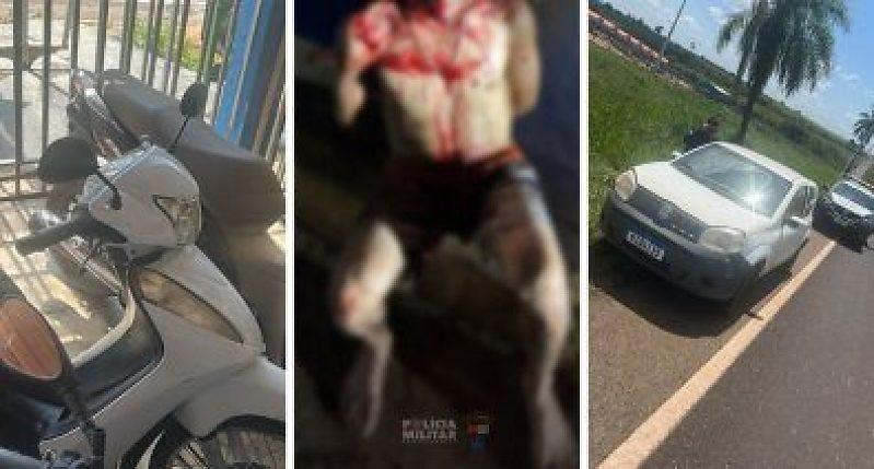 Criminosos encapuzados invadem alojamentos, ferem trabalhadores e roubam carro.