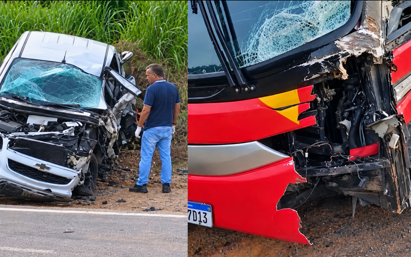 Motorista de S10 morre após acidente com ônibus no entroncamento da BR-163 com a MT-320.