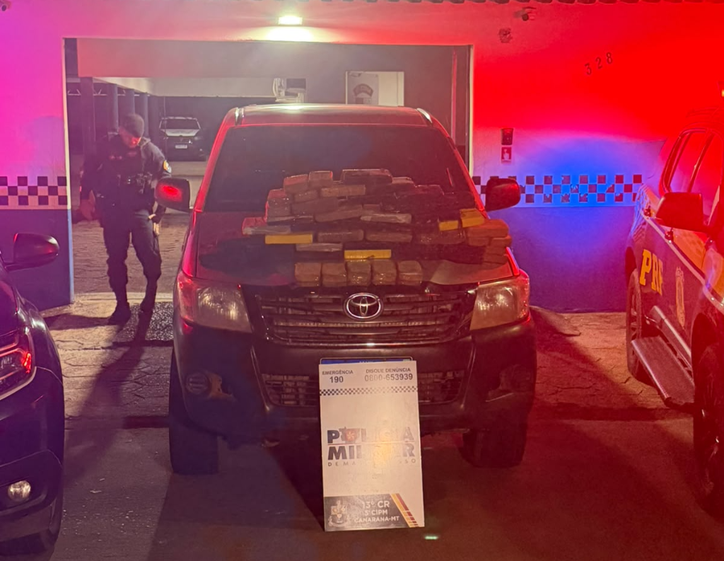 PM e PRF apreendem mais de 40 quilos de entorpecentes escondidos em fundo falso de caminhonete.