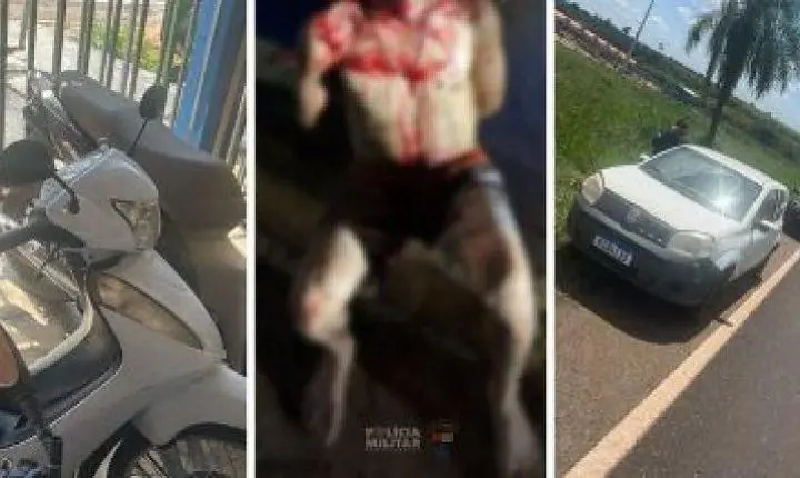 Criminosos encapuzados invadem alojamentos, ferem trabalhadores e roubam carro.