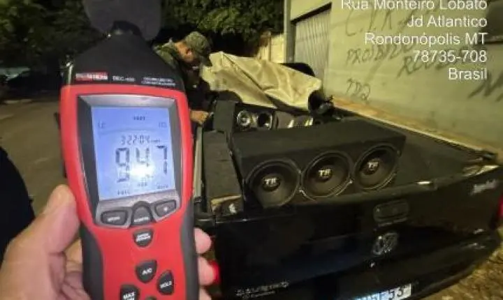 Homem é preso após som automotivo atingir 94,7 decibéis.