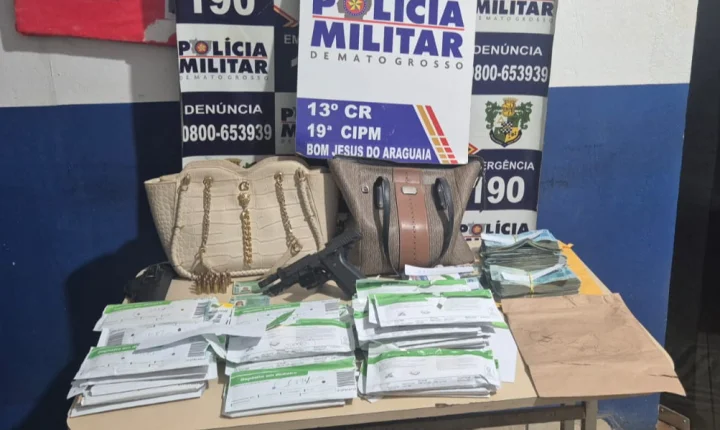 Polícia Militar prende casal com pistola roubada e R$ 283 mil em dinheiro.